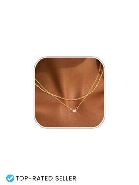 14k Gold Plated Layered Necklace Set Dainty Cubic Zirconia Adjustable Choker